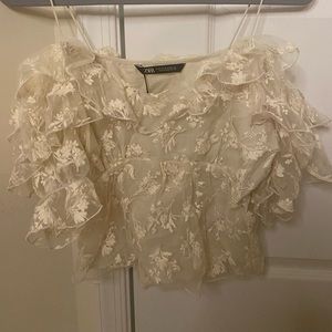 Beautiful lace off the shoulder cropped blouse